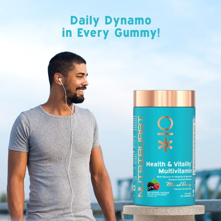 Nutriburst Health & Vitality Gummies With Multivitamins & Biotin (60 Gummies)(Mixed Berry Flavor)