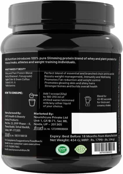 Sos Nutrition Whey Protein Slimming Max Weight Loss Herbs Multi Vitamin Strawberry Protein 454G