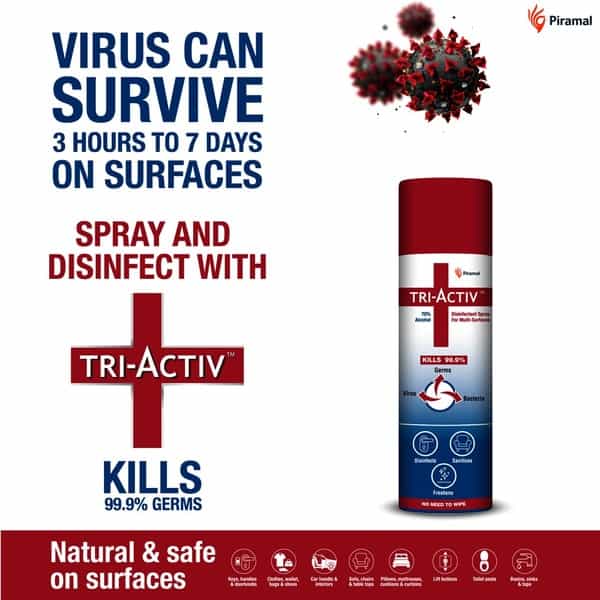 Tri-Activ Disinfectant Spray For Multi-Surfaces - 70% Alcohol Based - 230Ml