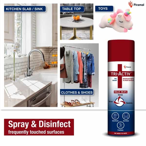 Tri-Activ Disinfectant Spray For Multi-Surfaces - 70% Alcohol Based - 230Ml