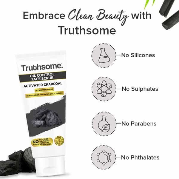 Truthsome Oil Control Face Scrub With Activated Charcoal & Blueberry - For Oily Skin | 100 Ml