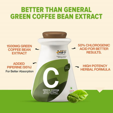 Myfitfuel Green Coffee Extract 50% Cga With Piperine 95%(1500mg) | 180 Capsules
