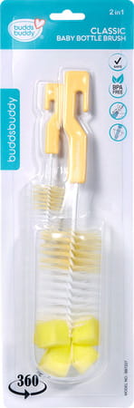 Buddsbuddy 2 In 1 Classic Baby Bottle And Nipple Cleaning Brush Yellow Bb7227