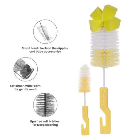 Buddsbuddy 2 In 1 Classic Baby Bottle And Nipple Cleaning Brush Yellow Bb7227