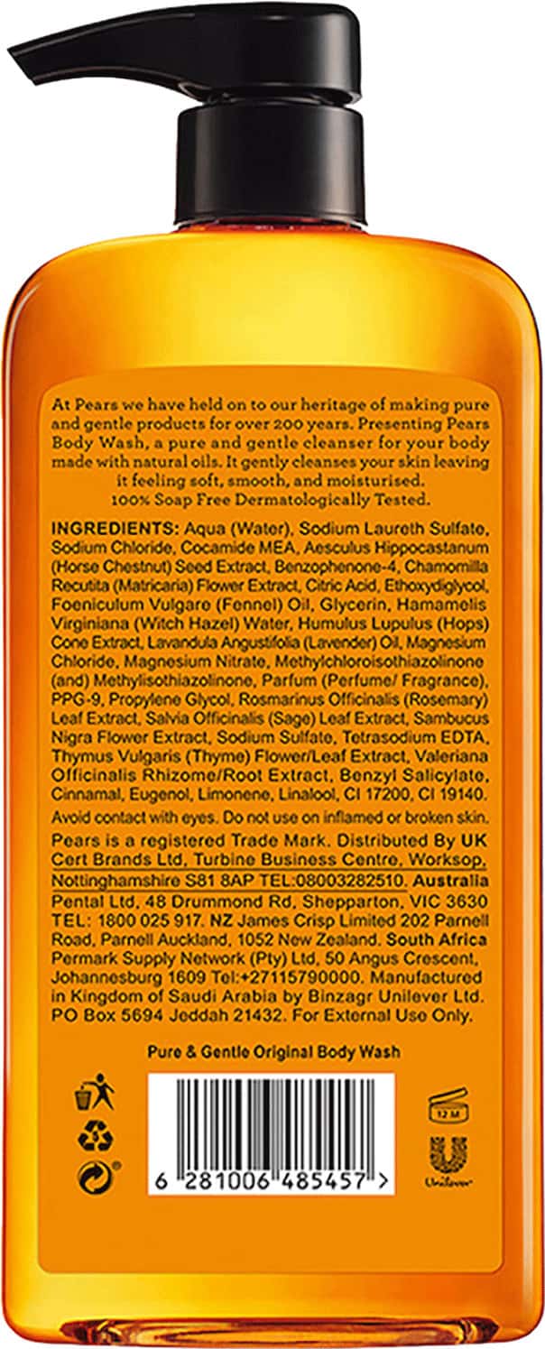 Buy PEARS PURE & GENTLE ORIGINAL BODY WASH, 100 SOAP FREE, 500ML (FREE