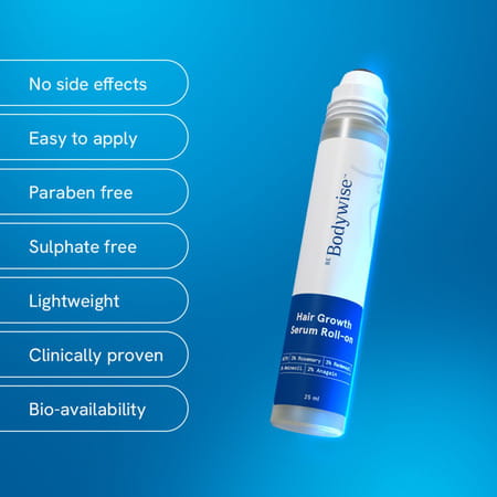 Be Bodywise Hair Growth Serum Roll On | Reduces Hairfall & Thinning | No Added Sugar | 25 Ml
