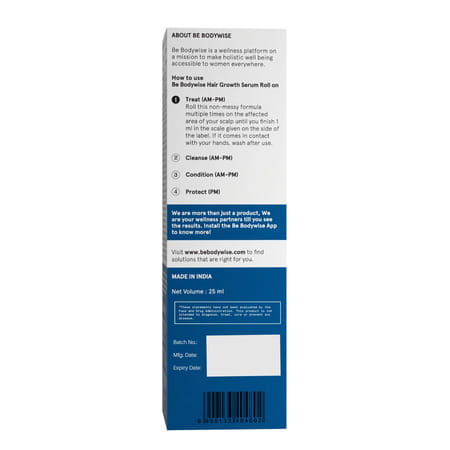 Be Bodywise Hair Growth Serum Roll On | Reduces Hairfall & Thinning | No Added Sugar | 25 Ml