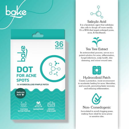 Bake 2% Salicylic Acid Hydrocolloid Pimple Patches|Waterproof Patches| For Acne | Acne Marks 36 Dots