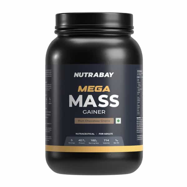 Nutrabay Gold Mega Mass Weight Gainer Rich Chocolate Creme - 1Kg