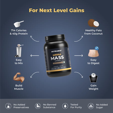 Nutrabay Gold Mega Mass Weight Gainer Rich Chocolate Creme - 1kg