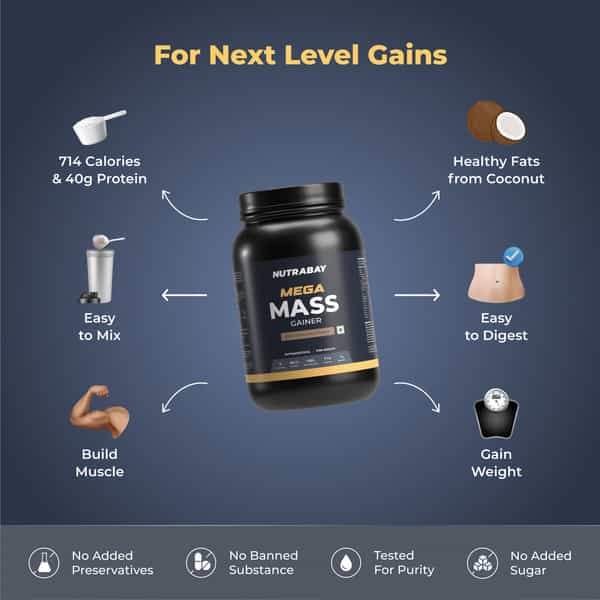Nutrabay Gold Mega Mass Weight Gainer Rich Chocolate Creme - 1Kg