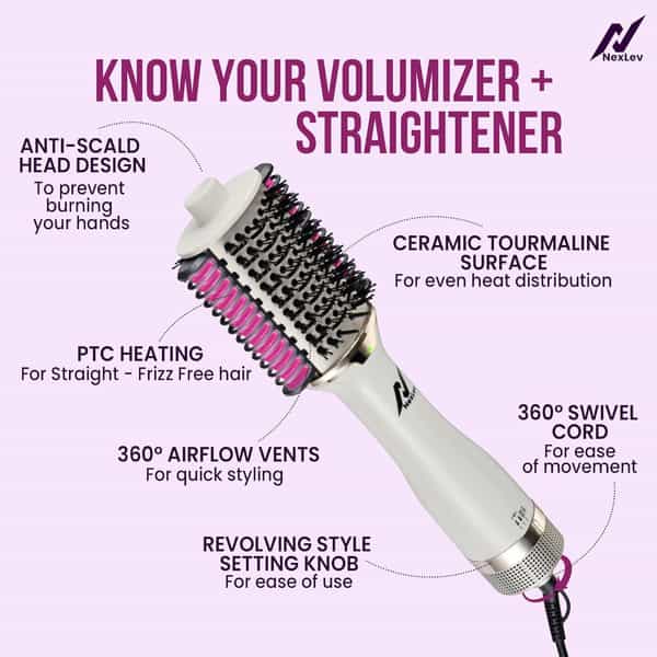 Nexlev Ionic 4 In 1 Hot Air Brush + Straightener V-02