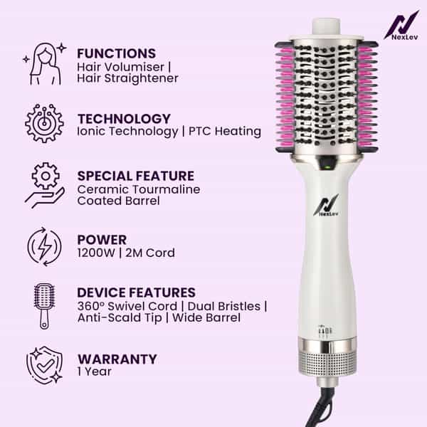 Nexlev Ionic 4 In 1 Hot Air Brush + Straightener V-02