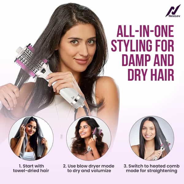 Nexlev Ionic 4 In 1 Hot Air Brush + Straightener V-02