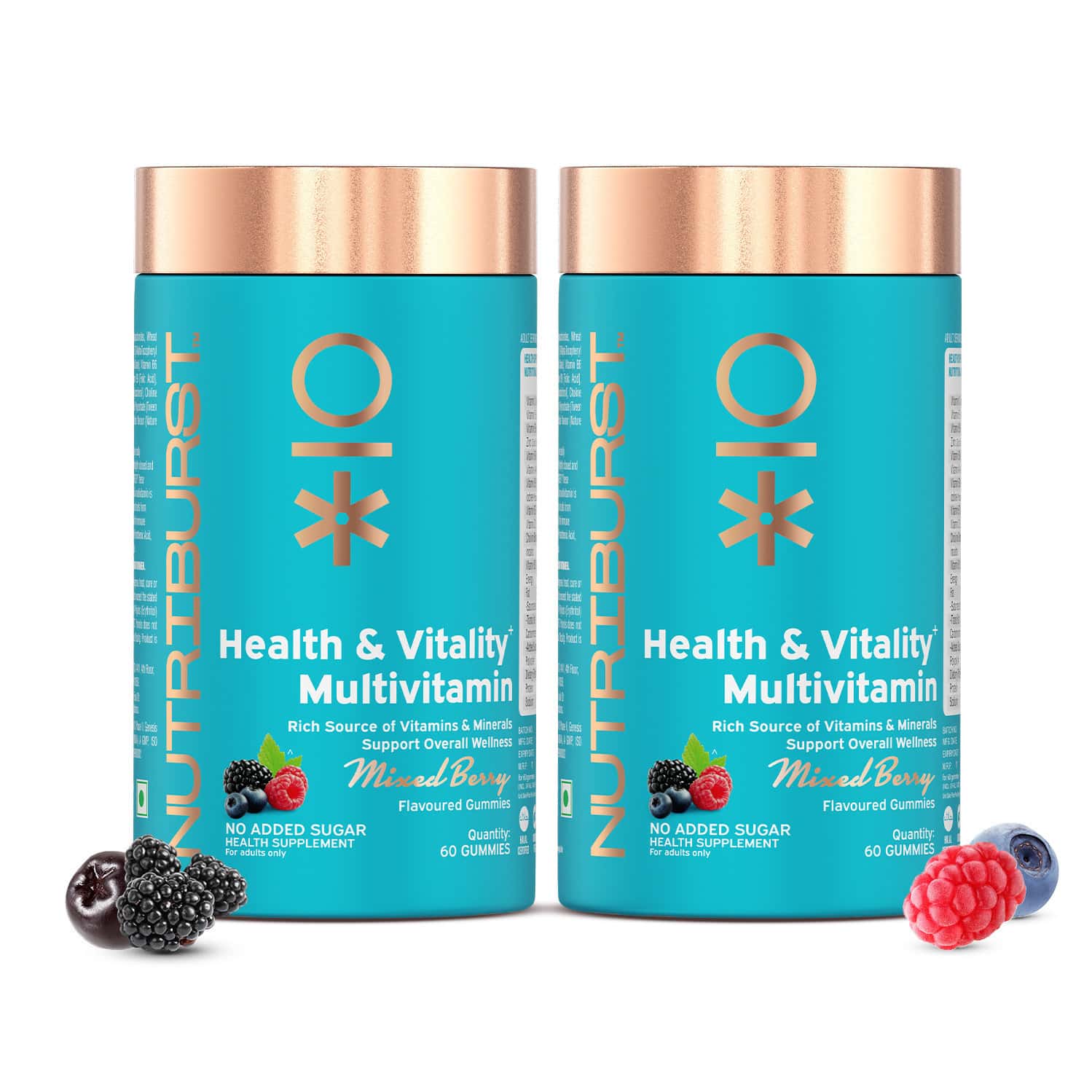 Nutriburst Health & Vitality Gummies With Multivitamins & Biotin (2x60 Gummies)(mixed Berry Flavor)