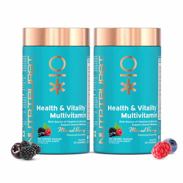 Nutriburst Health & Vitality Gummies With Multivitamins & Biotin (2X60 Gummies)(Mixed Berry Flavor)