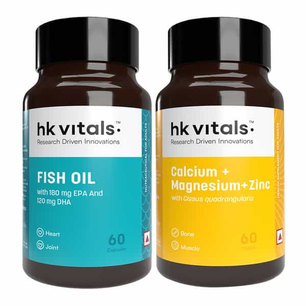 Hk Vitals Calcium | Magnesium | Zinc + Fish Oil (60 Each) | Combo | With Omega 3 & D3