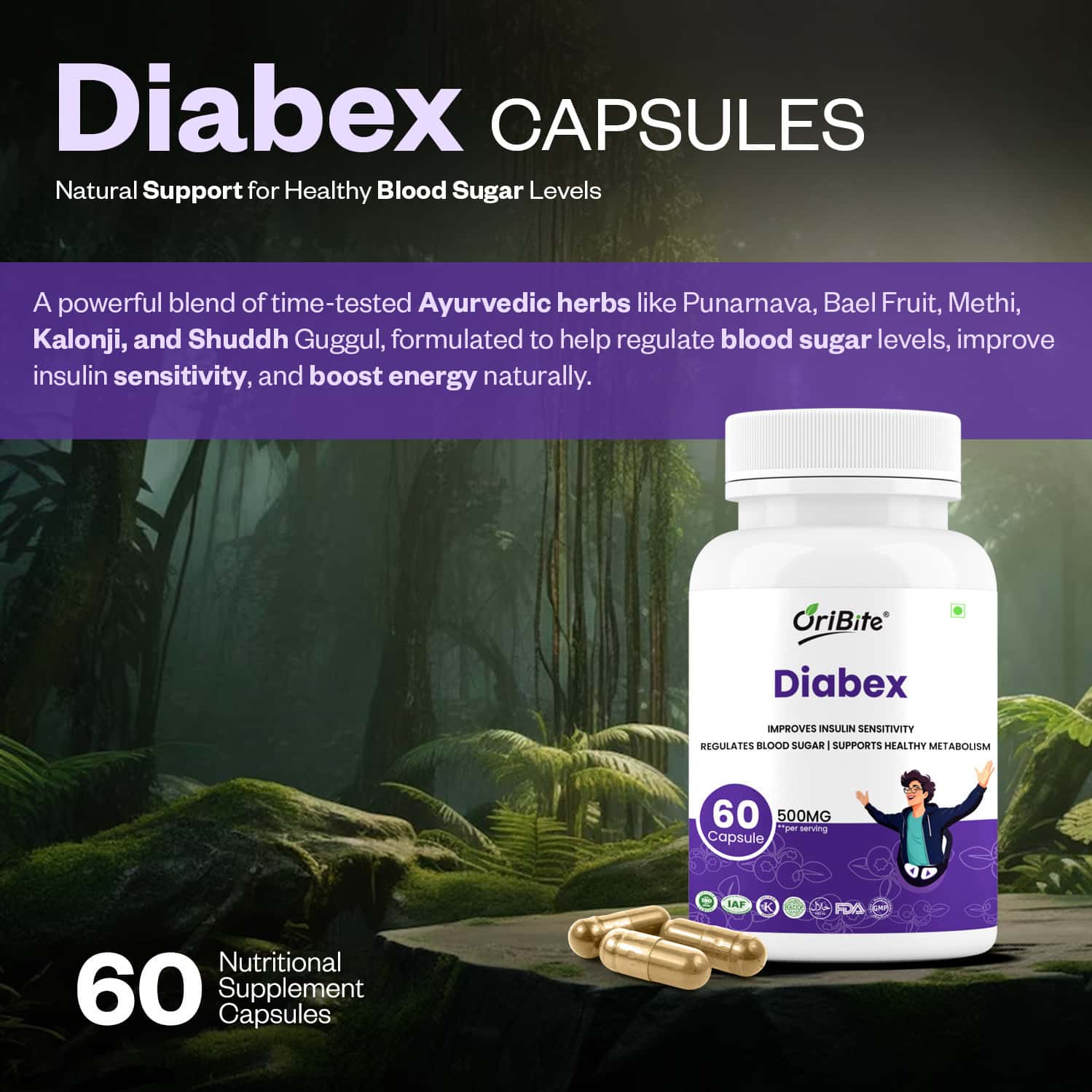 Oribite Diabetic Support Capsules For Blood Sugar Balance 60 Capsules