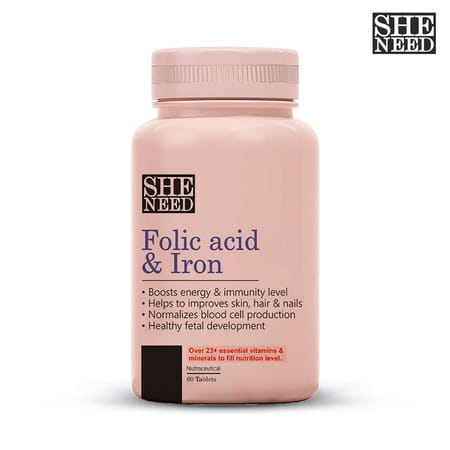 Sheneed Folic Acid & Iron Supplements For Supports Pregnancy & Iron Production 60 Tablets