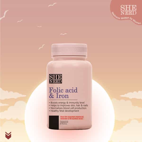 Sheneed Folic Acid & Iron Supplements For Supports Pregnancy & Iron Production 60 Tablets