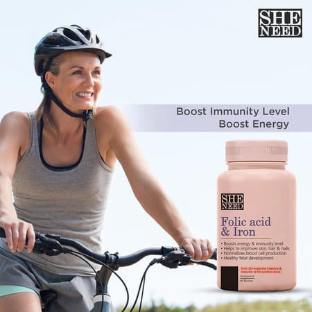 Sheneed Folic Acid & Iron Supplements For Supports Pregnancy & Iron Production 60 Tablets