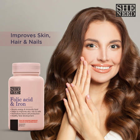 Sheneed Folic Acid & Iron Supplements For Supports Pregnancy & Iron Production 60 Tablets