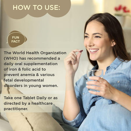 Sheneed Folic Acid & Iron Supplements For Supports Pregnancy & Iron Production 60 Tablets