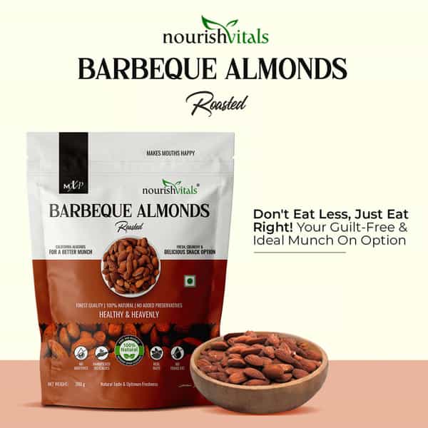 Nourishvitals Barbeque Roasted Almonds Superior Quality No Added Oil 200Gm