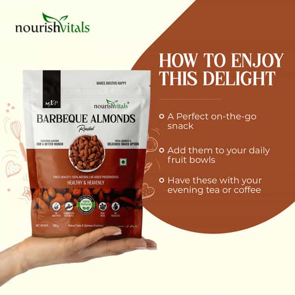 Nourishvitals Barbeque Roasted Almonds Superior Quality No Added Oil 200Gm