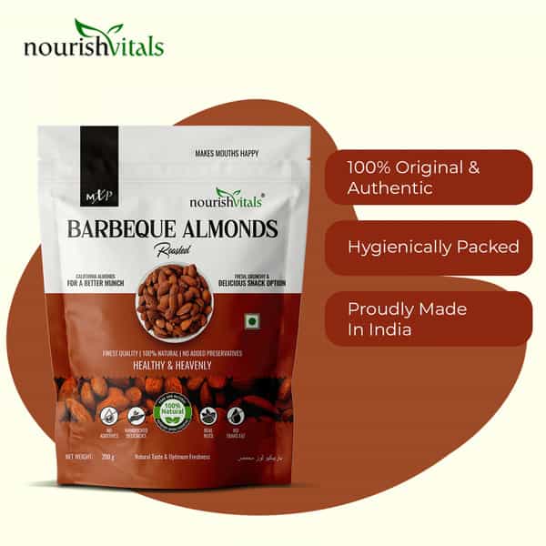 Nourishvitals Barbeque Roasted Almonds Superior Quality No Added Oil 200Gm