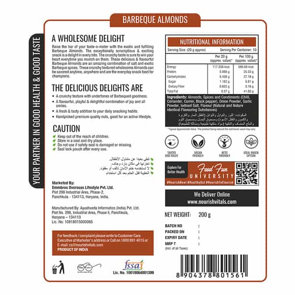 Nourishvitals Barbeque Roasted Almonds Superior Quality No Added Oil 200Gm