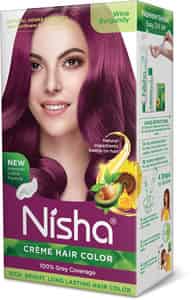 Nisha Creme Hair Color Wine Burgundy (60gm+60ml+18ml) Ammonia Free Permanent Hair Colour