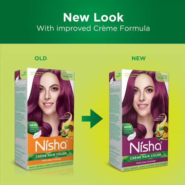 Nisha Creme Hair Color Wine Burgundy (60Gm+60Ml+18Ml) Ammonia Free Permanent Hair Colour