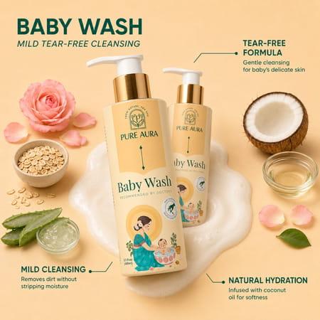 Pure Aura Daylight Defense Trio | Ayurvedic Baby Sunscreen Spf 30| Tear-Free Shampoo & Gentle Wash