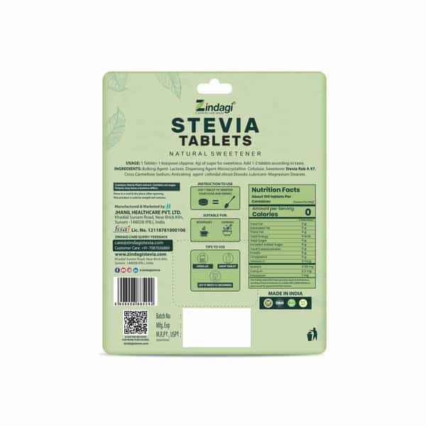 Zindagi Stevia Sugar Tablets | Sugarfree Swwetener | Vegan Friendly|100 Tablets| Pack Of 10