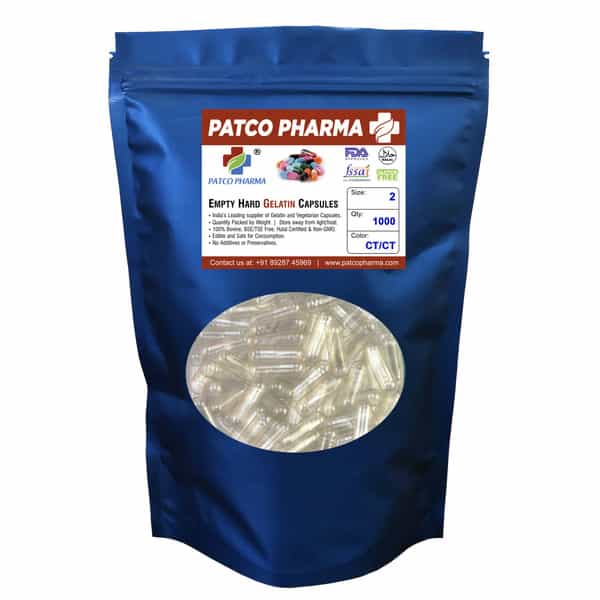 Patco Pharma - Size 2 Clear Empty Gelatin Pill Capsule/Halal Certified | Diy Powder Filling.