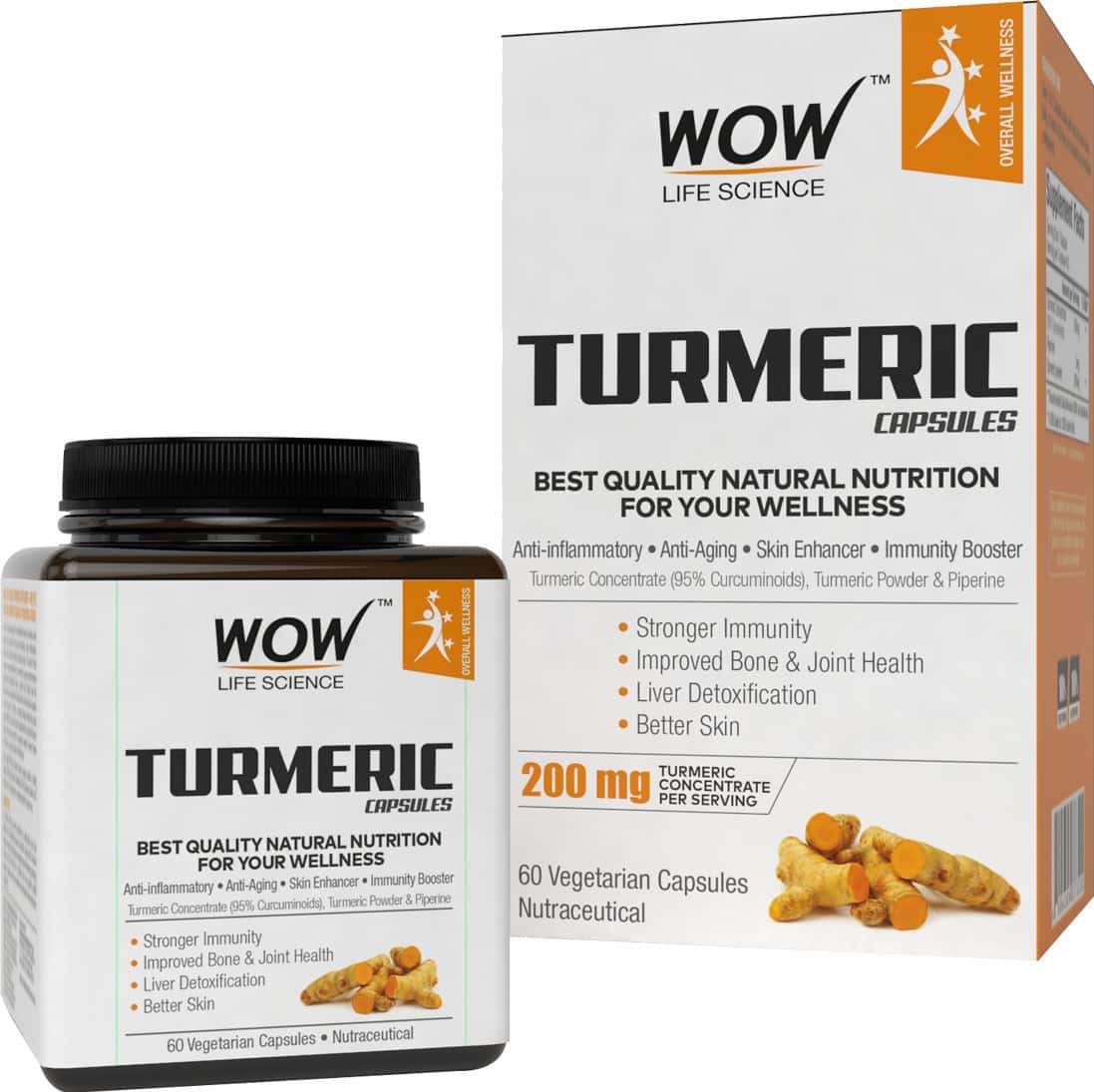 Wow Life Science Turmeric Capsules 200 Mg - 60 Vegetarian Capsules