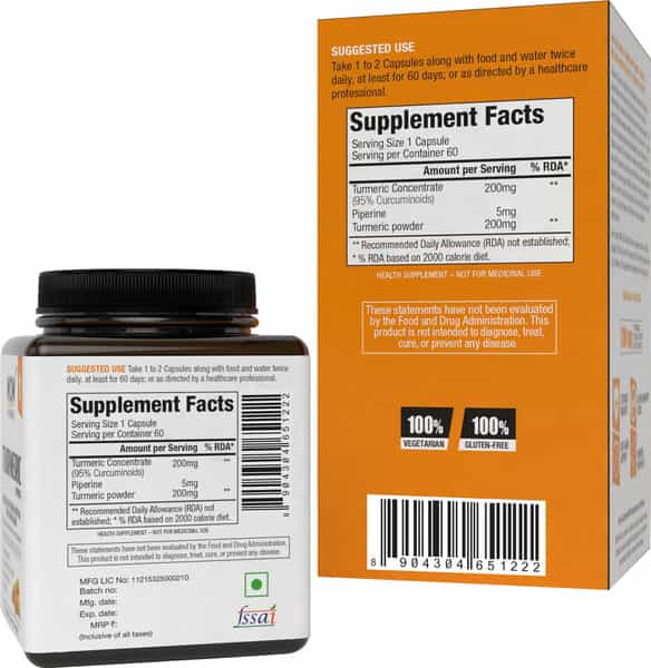 Wow Life Science Turmeric Capsules 200 Mg - 60 Vegetarian Capsules