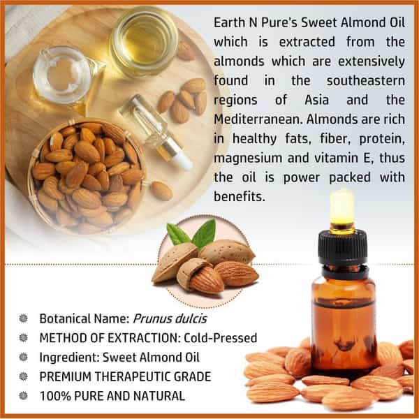 Earth N Pure Sweet Almond Oil 100% Pure Natural And Cold Pressed - 100 Ml (3.4 Fl. Oz.) (100 Ml)