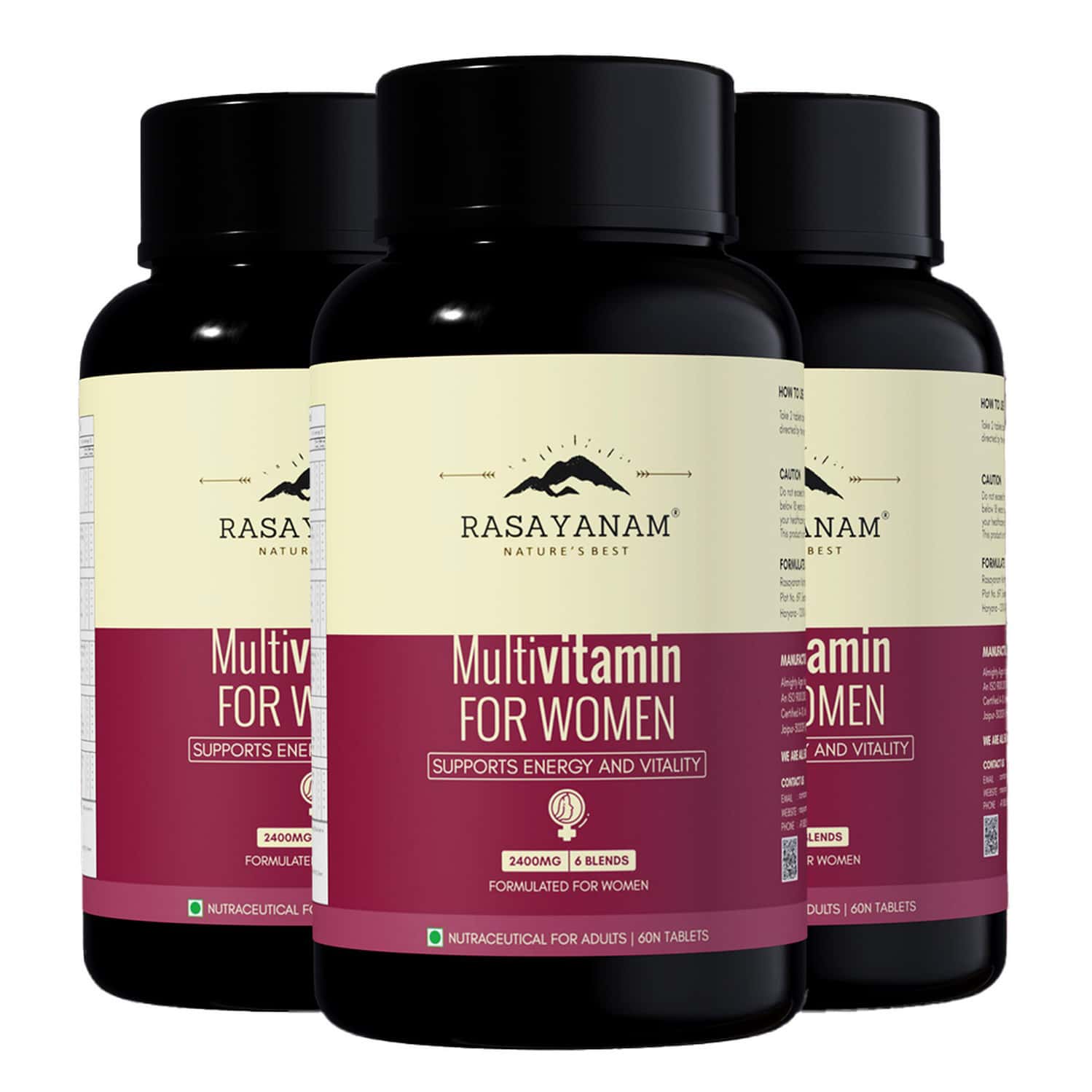 Rasayanam Multivitamin For Women | 55 Ingredients | Energy | Skin & Immunity 180 Tablets (pack Of 3)