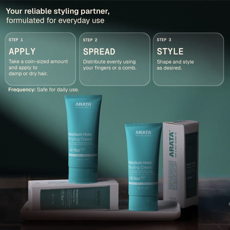 Arata Styling Hair Cream | Niacinamide | Medium Hold & Humidity Resistant | 50 Ml
