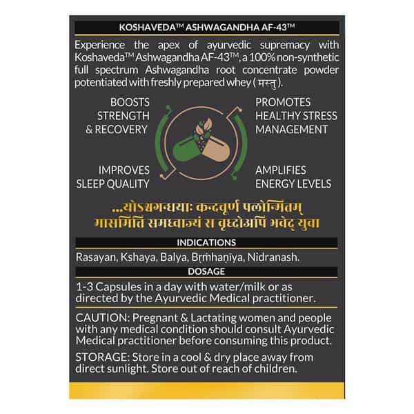 Koshaveda Ashwagandha Af-43 600Mg By Muscleblaze, 60 Capsules | For Sound Sleep, Strength & Recovery