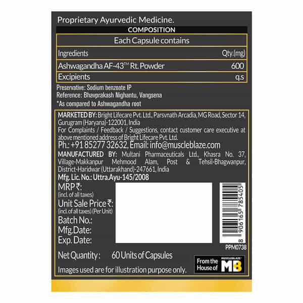 Koshaveda Ashwagandha Af-43 600Mg By Muscleblaze, 60 Capsules | For Sound Sleep, Strength & Recovery