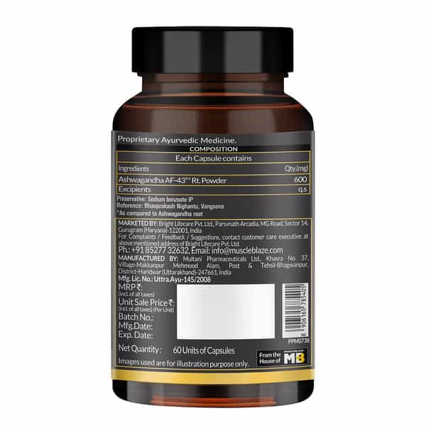 Koshaveda Ashwagandha Af-43 600Mg By Muscleblaze, 60 Capsules | For Sound Sleep, Strength & Recovery