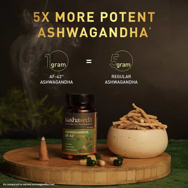 Koshaveda Ashwagandha Af-43 600Mg By Muscleblaze, 60 Capsules | For Sound Sleep, Strength & Recovery
