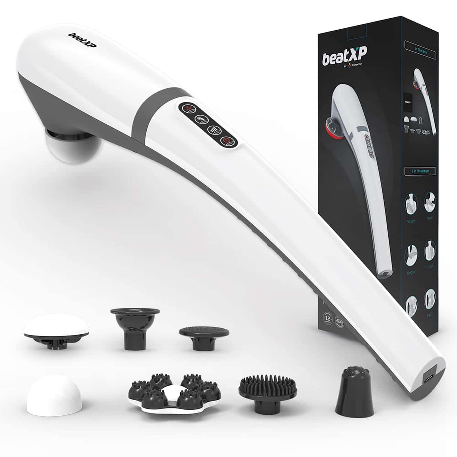 Beatxp Stream Elite Cordless Full Body Massager For Pain Relief With 4 Attachments (White & Grey)
