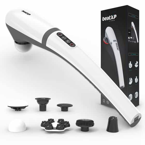 Beatxp Stream Elite Cordless Full Body Massager For Pain Relief With 4 Attachments (White & Grey)