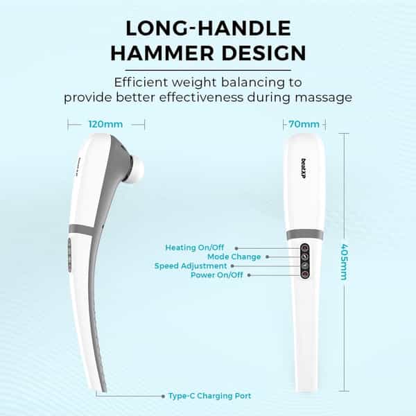 Beatxp Stream Elite Cordless Full Body Massager For Pain Relief With 4 Attachments (White & Grey)