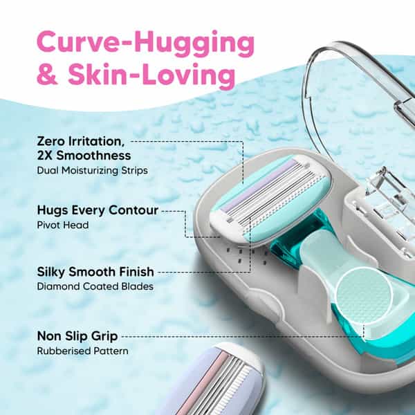 Letsshave Evior Flyyy Compact Razor For Women (1 Handle + 2 Blades) With Travel Case