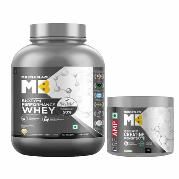 Muscleblaze Biozyme Performance Whey Protein | French Vanilla Crme | 2Kg & Creatine | Combo Pack